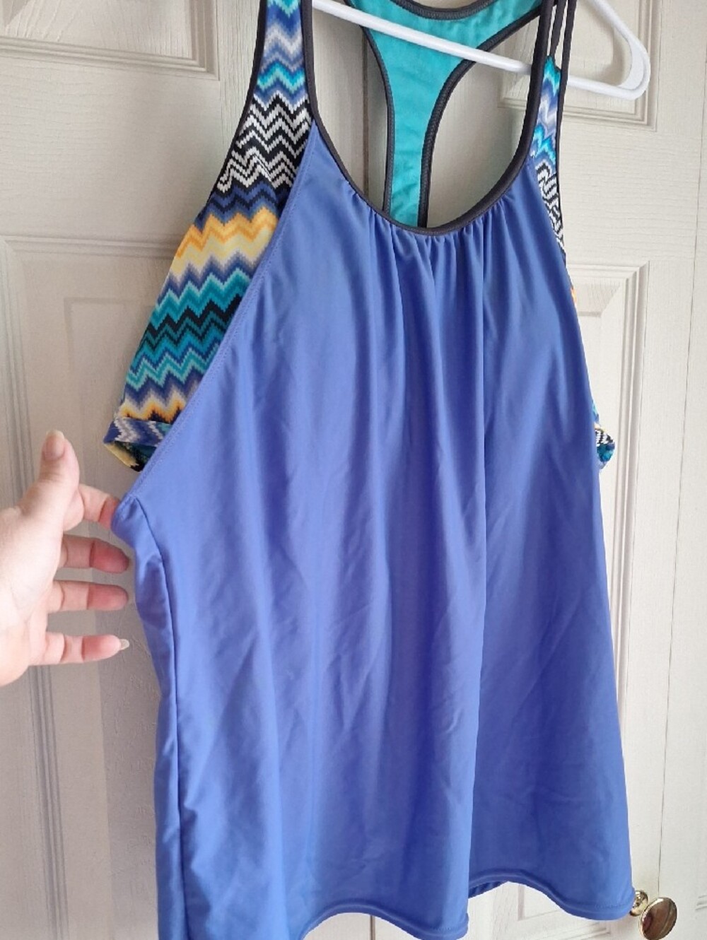 Blue Chevron Racerback Tankini Top - Picture 3 of 5